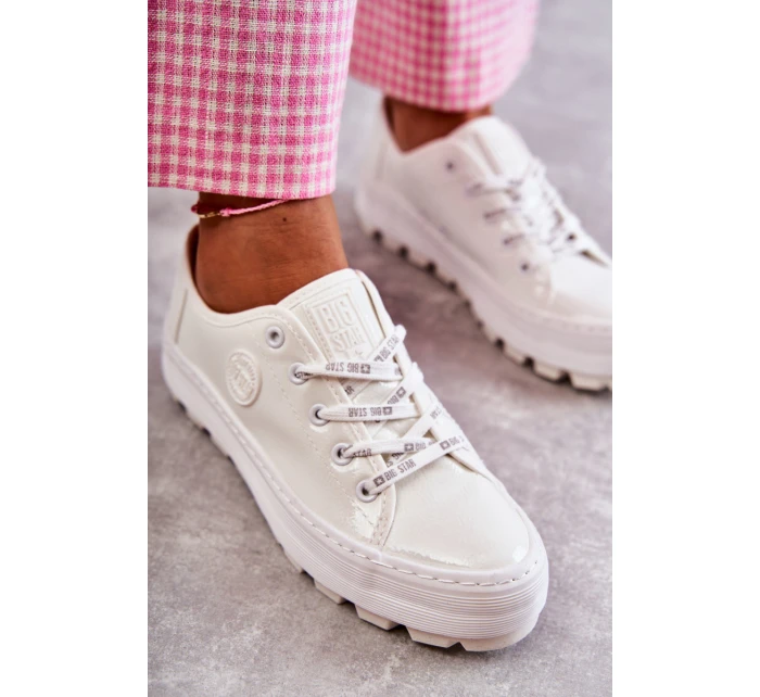 Modne Lakierowane Trampki Big Star KK274045 Białe Modne Lakierowane Trampki Big Star KK274045 Białe