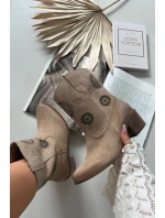 Zamszowe Skórzane Botki Damskie Ażurowe Na Obcasie Zazoo 3844 Beżowe