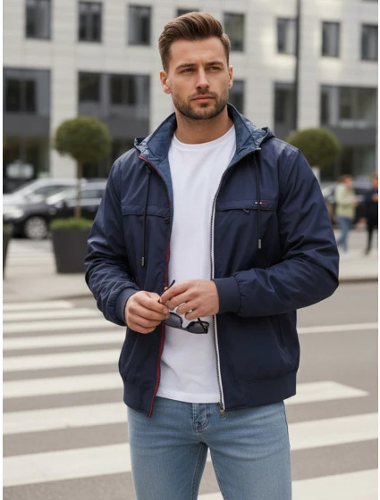 FashionStreet tmavomodrá pánska obojstranná prechodná bunda TX4985