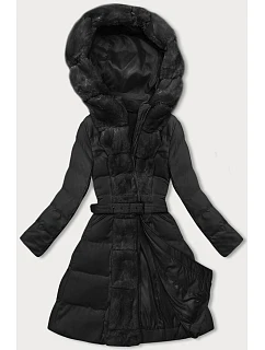 Černá dámská zimní bunda s ozdobnou kožešinou model 21246197 - J.STYLE