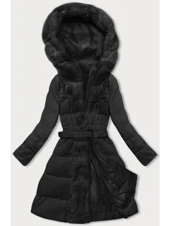 Černá dámská zimní bunda s ozdobnou kožešinou model 21246197 - J.STYLE