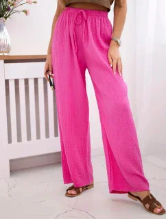 Mušelínové kalhoty se širokou nohavicí  růžová