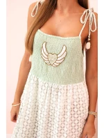 Dámske boho šaty s ramienkami mätovej farby