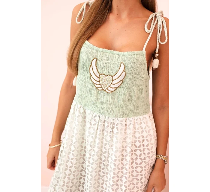 Dámske boho šaty s ramienkami mätovej farby