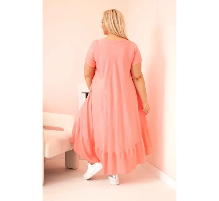 Dámské šaty plus size s krátkým rukávem a volánem z lehké viskózy růžová