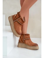 Skórzane Zamszowe Śniegowce Botki Na Platformie I Koturnie Maciejka 06769-29 Brązowe