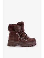 Sznurowane Trapery Damskie Z Futerkiem Ciemnobrązowe Vaminia Sznurowane Trapery Damskie Z Futerkiem Ciemnobrązowe Vaminia