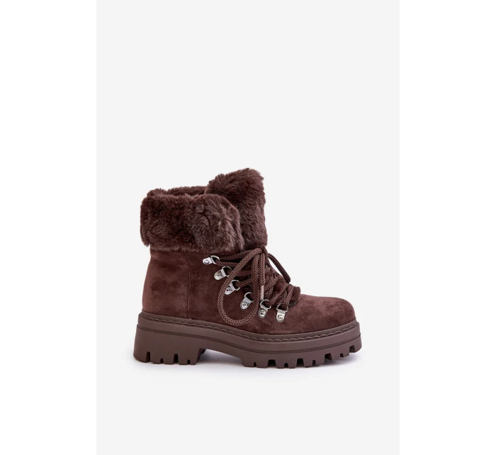 Sznurowane Trapery Damskie Z Futerkiem Ciemnobrązowe Vaminia Sznurowane Trapery Damskie Z Futerkiem Ciemnobrązowe Vaminia