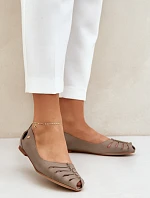 Zazoo 10009 Wygodne Skórzane Baleriny Damskie Ciemnobeżowe