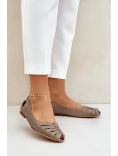 Zazoo 10009 Wygodne Skórzane Baleriny Damskie Ciemnobeżowe