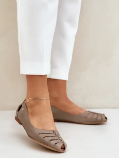 model 21684103 Pohodlné dámské kožené baleríny tmavě béžové - Zazoo