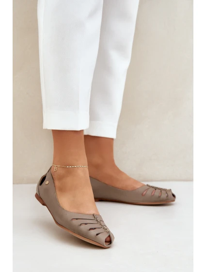 Zazoo 10009 Wygodne Skórzane Baleriny Damskie Ciemnobeżowe