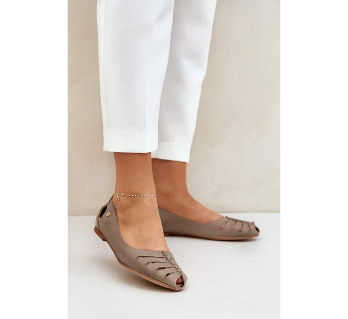 Zazoo 10009 Wygodne Skórzane Baleriny Damskie Ciemnobeżowe
