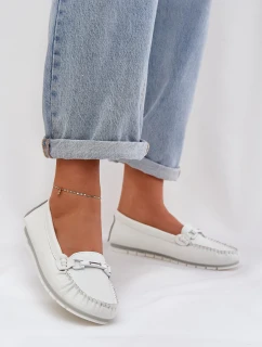 Płaskie Skórzane Mokasyny Z Ozdobą S.Barski LR51-547 Białe