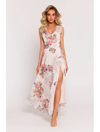 M781 Šifonové maxi šaty s rozparkom na nohách - model 2