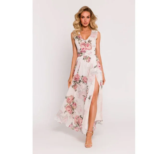 M781 Šifonové maxi šaty s rozparkom na nohách - model 2