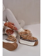 Dámske kožené snežnice s hrubou podrážkou a leopardou kožušinou Big Star Brown