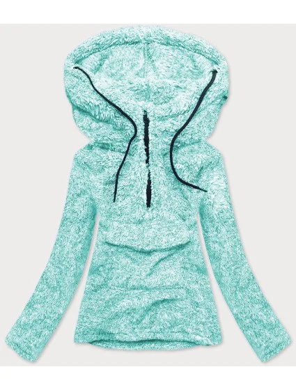 Plyšová melanžová dámska mikina v mätovej farbe (HH008-41)