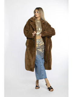 Hnedý plyšový dámsky oversize kabát AnnGissy (AG1-J9172)