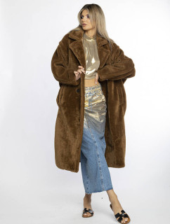 Hnědý plyšový dámský oversize kabát AnnGissy (AG1-J9172)