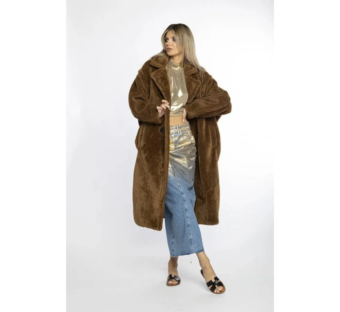 Hnědý dámský oversize kabát model 21247111 - Ann Gissy Hnědý dámský oversize kabát model 21247111 - Ann Gissy