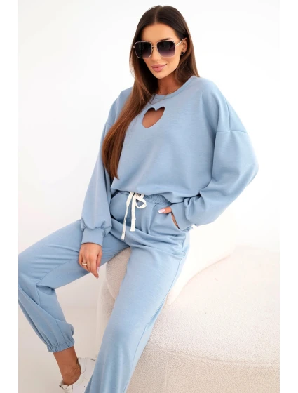 Dámský komplet s model 21921200 a výřezem ve tvaru srdce džínový - K-Fashion