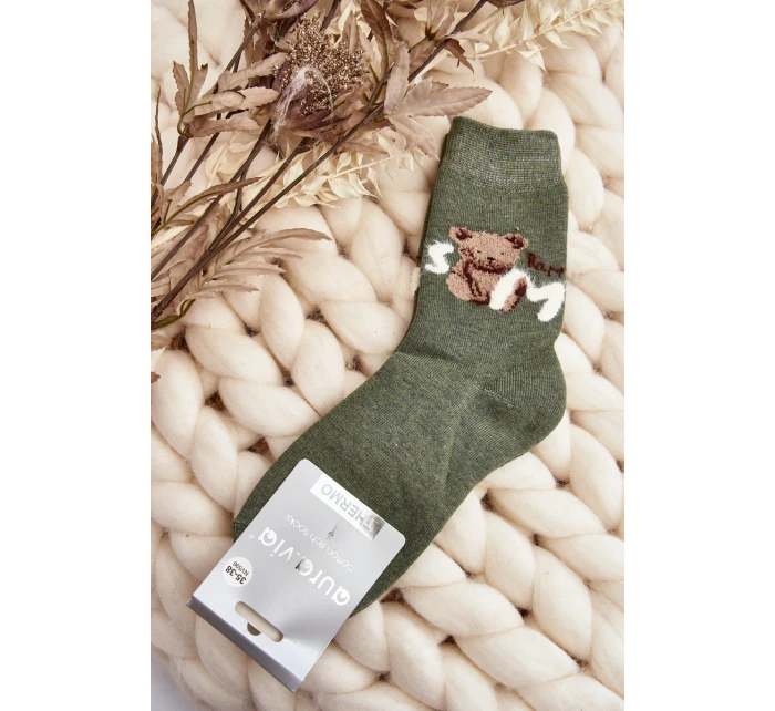 Ciepłe Bawełniane Skarpety Z Misiem Zielone