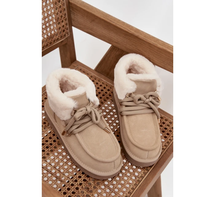 Śniegowce Damskie Z Naturalnego Zamszu D.Franklin DFSH375006 Jasnobeżowe