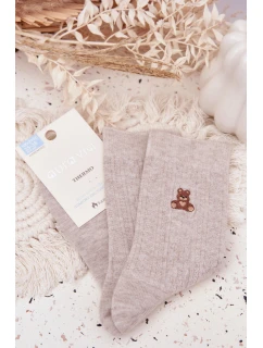 Teplé dámské ponožky s vlnou medvěd šedé