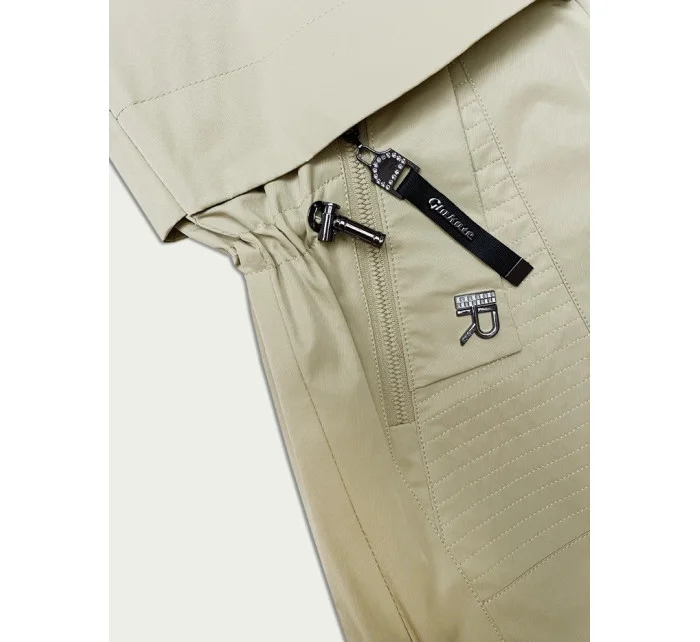 Béžový dámský kabát s kapucí model 19761492 - Glakate Béžový dámský kabát s kapucí model 19761492 - Glakate