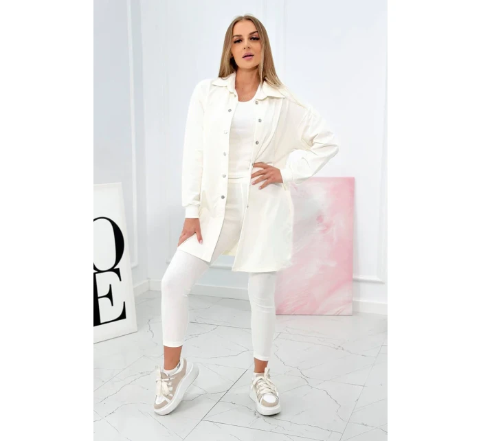 Trojdielna súprava blúzky, topu a legín vo farbe ecru