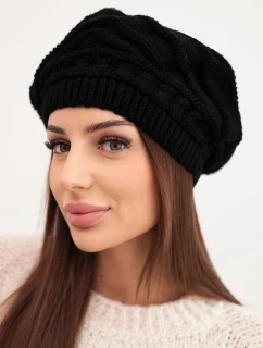 Dámská zimní pletená čepice volného střihu s ozdobným vzorem model 21878069 černá - K-Fashion