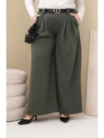 Plus veľkosť dámske široké nohavice z viskózy s opaskom Khaki