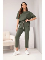 Dámsky viskózový maslový set s krátkym rukávom, nohavicami a khaki nohavicami Dámsky viskózový maslový set s krátkym rukávom, nohavicami a khaki nohavicami