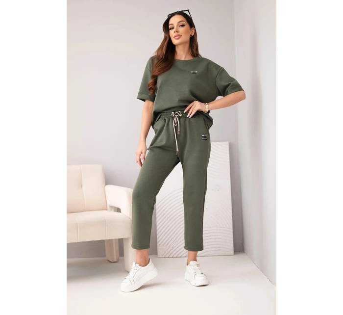 Dámsky viskózový maslový set s krátkym rukávom, nohavicami a khaki nohavicami Dámsky viskózový maslový set s krátkym rukávom, nohavicami a khaki nohavicami