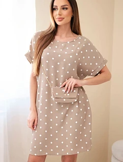 Dámske bodkované šaty s krátkymi rukávmi a taškou Fango