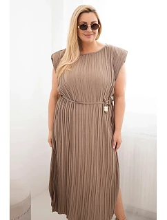 Dámské Plus Size viskózové plisované šaty s vázáním fango