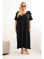 Dámske plus size bavlnené šaty s volánom na ramenách čierne