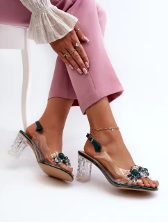 Průhledné sandály na podpatku s ozdobami zelené D&A model 21659780 - S.Barski