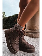Dámské zimní boty s šněrováním s kožešinou Big Star model 22386305 tmavě hnědé - Big Star Shoes