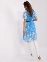 Modro-biele bodkované šaty s opaskom