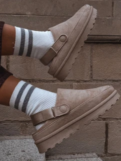 Dámske zateplené papuče s kožušinou na platforme Beige Azida