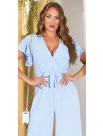 Dámsky overal so širokými nohavicami a opaskom na zaväzovanie 0000OV07814 White - Koucla