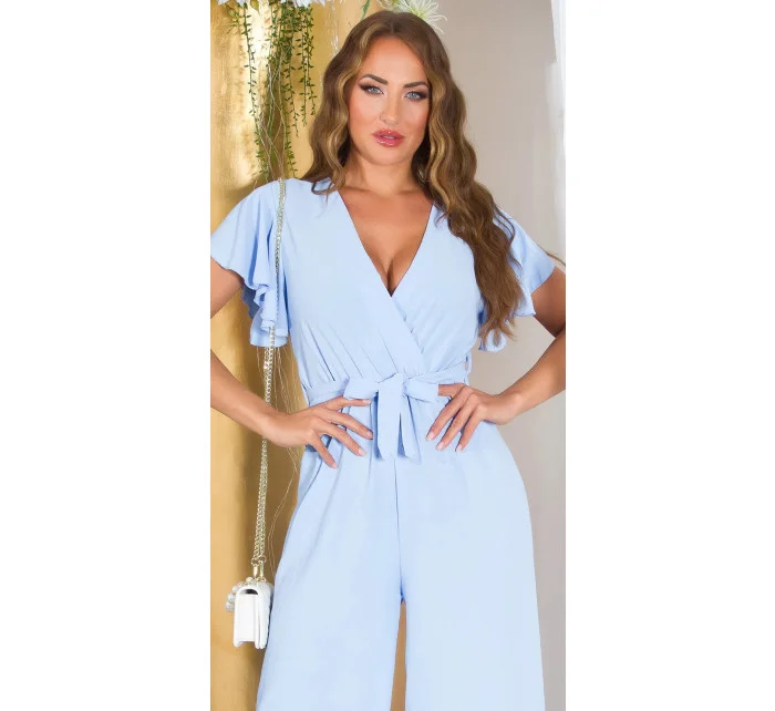 Dámsky overal so širokými nohavicami a opaskom na zaväzovanie 0000OV07814 White - Koucla