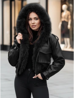 Dámská kožená bunda s kožešinou černá Dstreet model 21995407 - FashionStreet