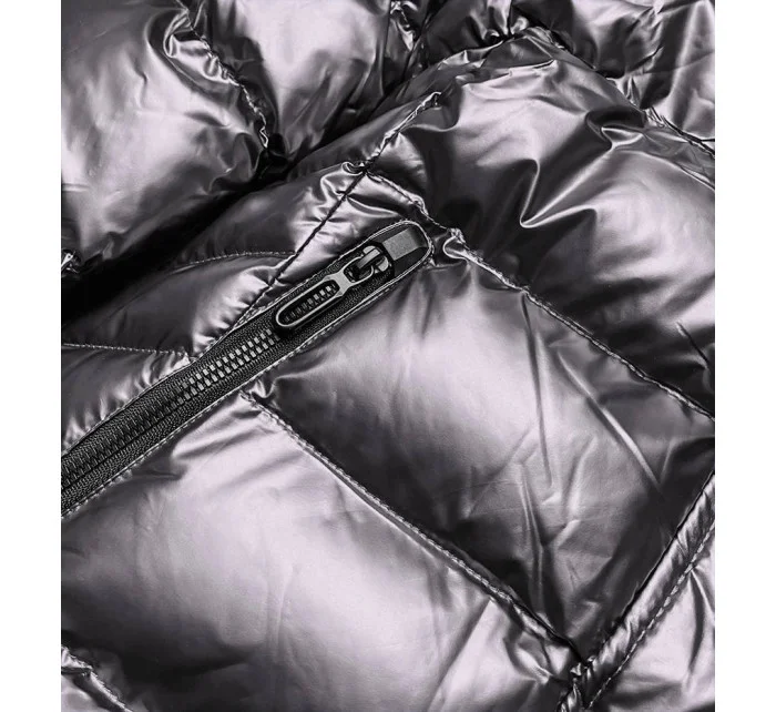 Šedá dámska prešívaná bunda s kapucňou (xw817x) Šedá dámska prešívaná bunda s kapucňou (xw817x)