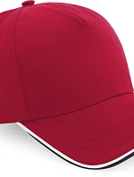 Beechfield B 25C 5-panelová čiapka s kšiltom „Authentic Piped Peak“ 53.025C klasická červená/čierna/biela