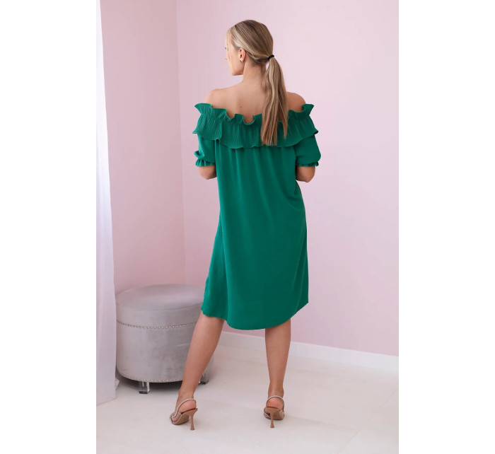 Španielske šaty s ozdobným volánom zelené