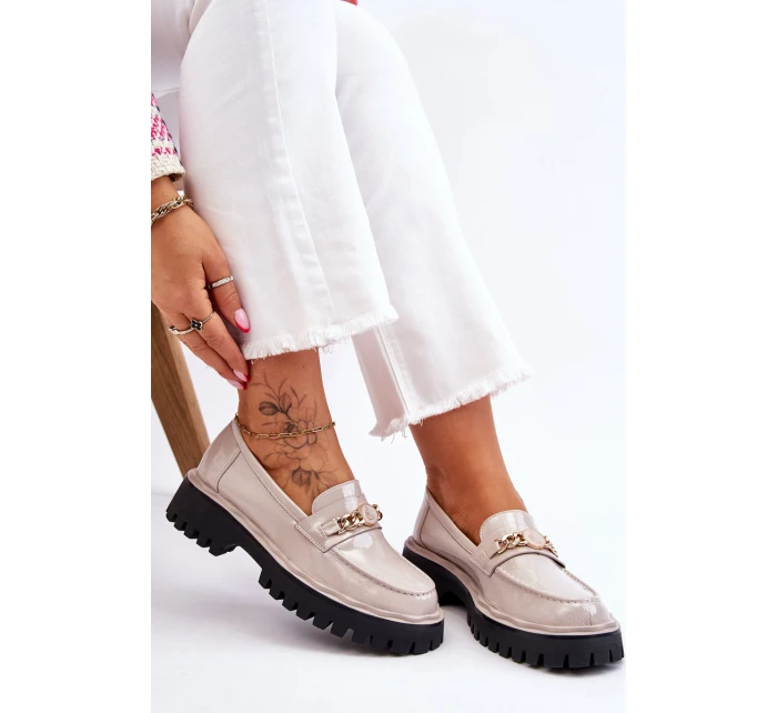 Lakierowane Mokasyny Na Platformie Jasnoszare Ronin
