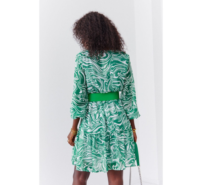Zelené šifónové šaty so širokým opaskom